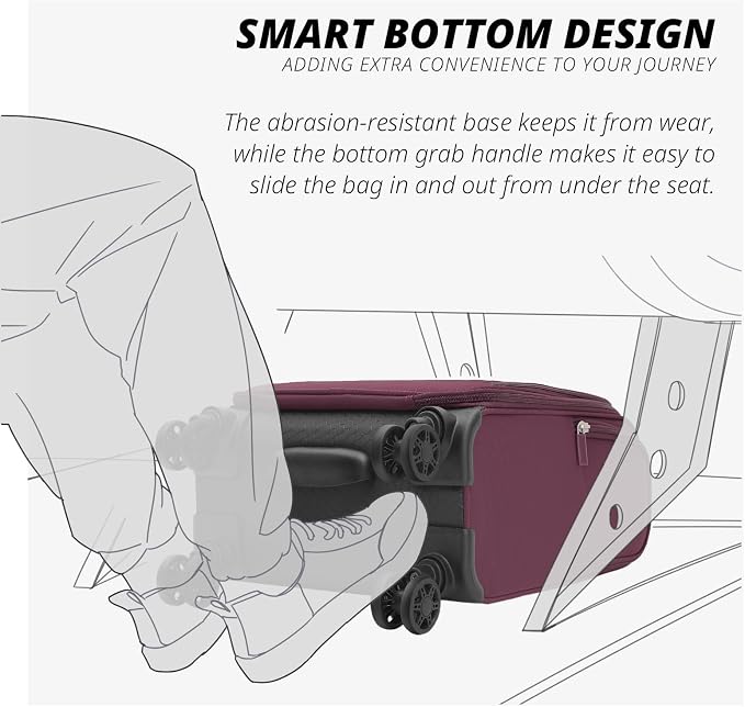 Verage Under Seat Luggage with Wheels，Softside Small Suitcase Spinner Carry On - Image 8