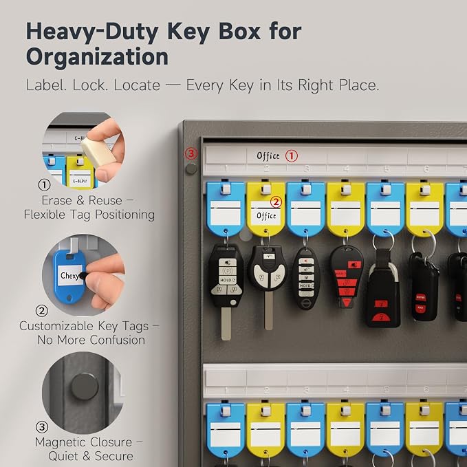 WeHere 48 Key Lock Box with Dual Lock, Combination & Key Unlock, Key Cabinet - Image 3