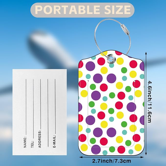 2 Pack Luggage Tags for Suitcases Colorful Polka Dots Leather Luggage Tags - Image 2