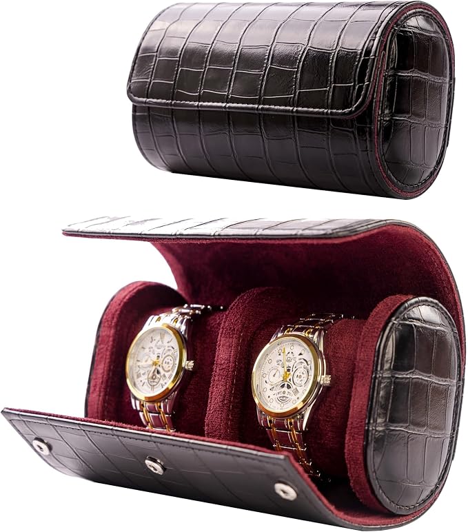 MR.OKAY 2 Watch Travel Case- Classic Leather Watch Case by MR.OKAY