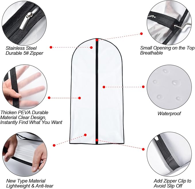 Garment Bags for Hanging Clothes 24'' x 48'' Suit Covers for Closet Garment Bag - Image 3