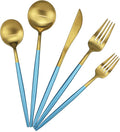 Gugrida Blue Handle Matte Gold Silverware Set by Gugrida