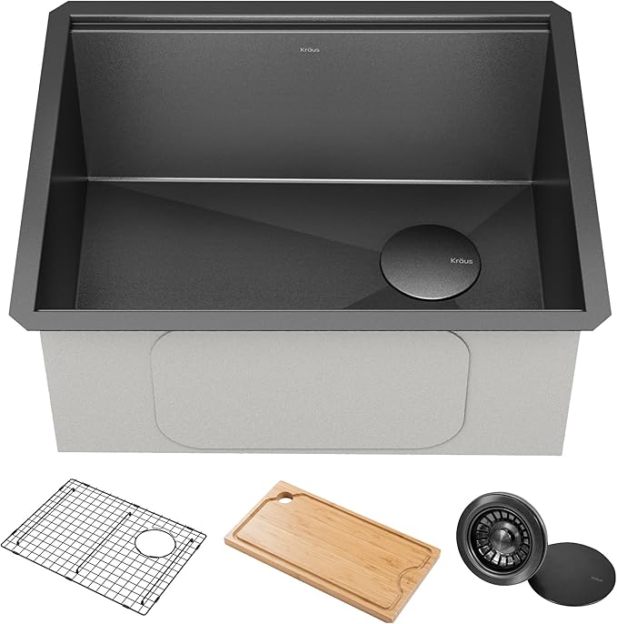 KRAUS Kore 23 Inch Undermount Workstation 16 Gauge Black Stainless Steel Single by KRAUS