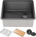 KRAUS Kore 23 Inch Undermount Workstation 16 Gauge Black Stainless Steel Single by KRAUS