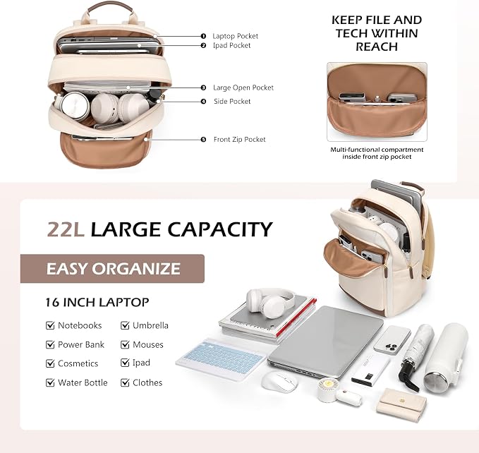 Laptop Backpack for Women Travel Carry On Bag Weekender Business Multilayer - Image 3