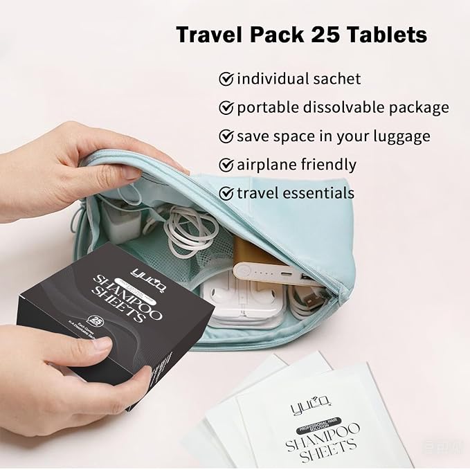 YUCO Travel Hair Shampoo Sheets Travel Pack 25 Tablets, Individual Sachet - Image 4