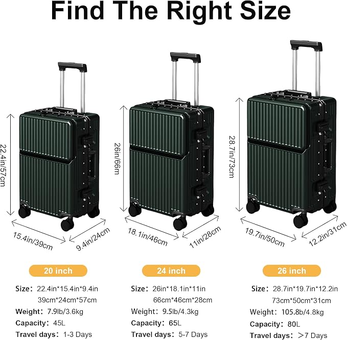 Zipperless Luggage, Polycarbonate Aluminum Hard Shell, Expandable Carry-On - Image 8