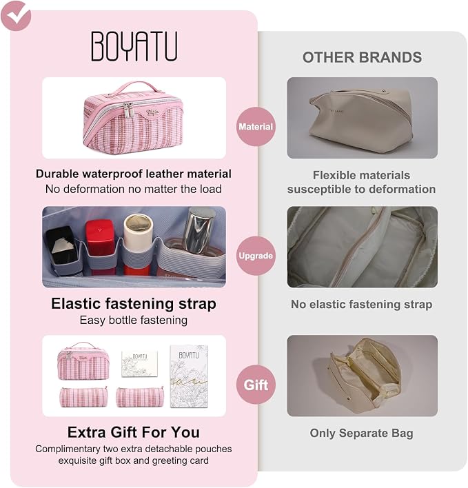 Travel Makeup Bag for Women: Large Capacity Open Flat Make up Bag Set of 3 - Image 3