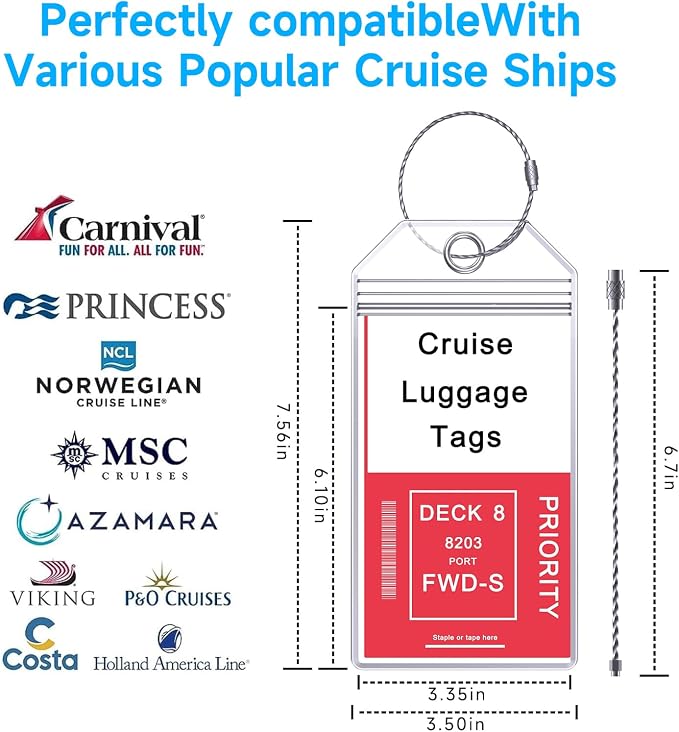 Cruise Ship Essentials, 8 Cruise Luggage Tag Holder, 4 Retractable Lanyards - Image 2