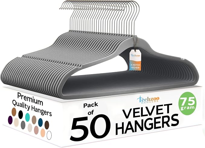 Premium Velvet Hangers 50 Pack Ultra Thin Non Slip Adult Felt Space Saving Slim by TECHZOO