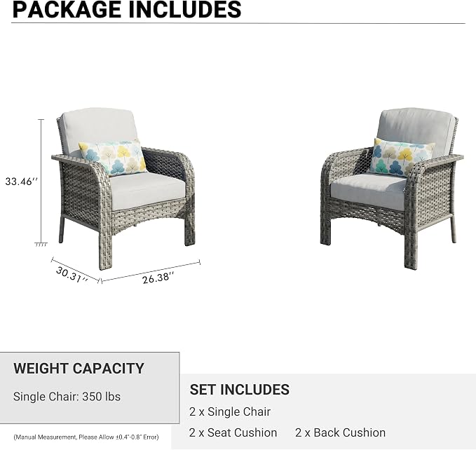 HOOOWOOO Patio Furniture Set, 2 Pieces Outdoor Wicker Chairs Set, All Weather - Image 6