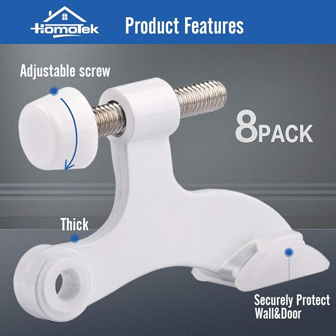 HOMOTEK 8 Pack Hinge Pin White Door Stopper, Adjustable Deluxe Heavy Duty Door - Image 2