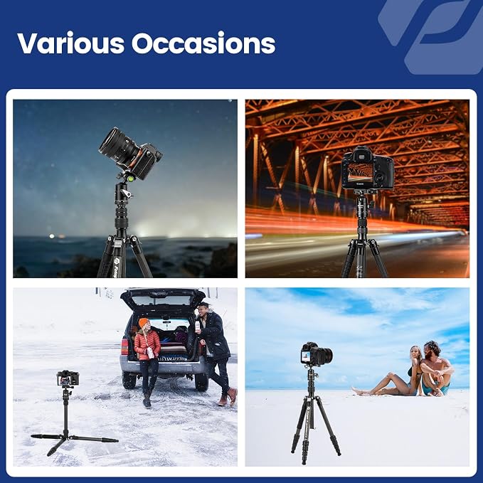 Fotopro 59" Carbon Fiber Travel Tripod, Lightweight Compact Camera Tripod - Image 4