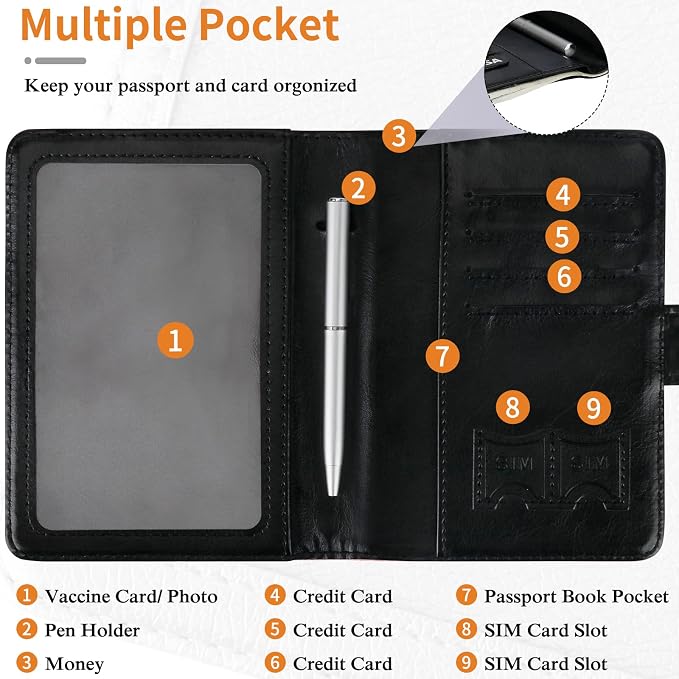 TIGARI Passport Holder for Travel Women Men, PU Leather Waterproof RFID - Image 3