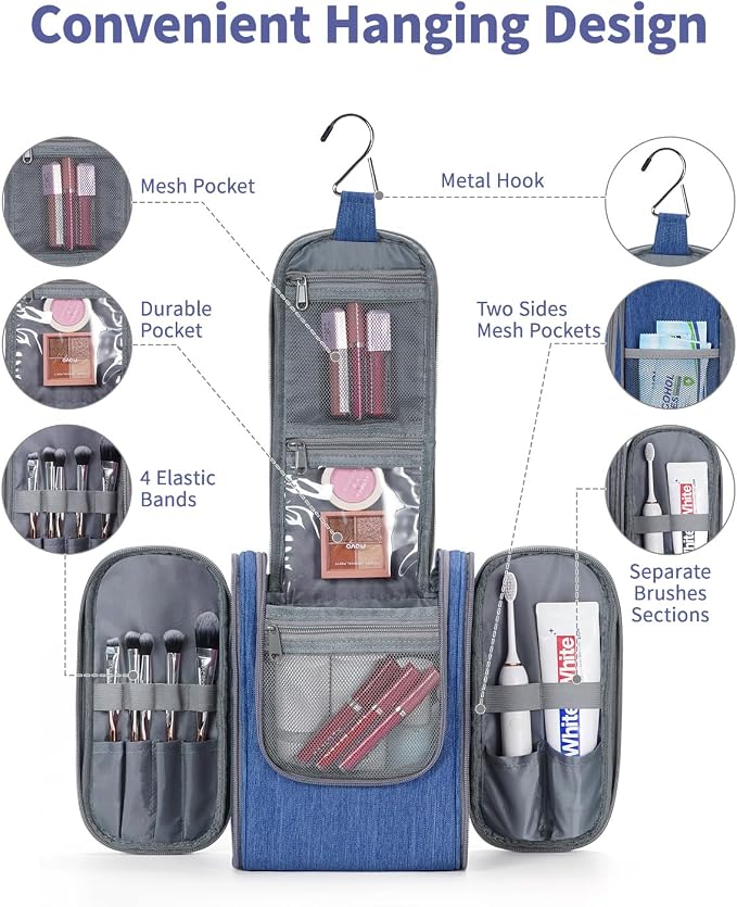 Narwey Small Hanging Travel Toiletry Bag Cosmetic Make up Organizer - Image 3