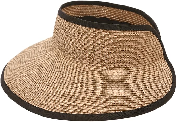 Joywant Womens Sun Visor Hats, Packable Wide Brim Ponytail Beach Hat Straw by Joywant