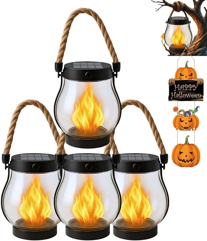 Solar Lantern Outdoor Lights, Flickering LED by Vimchaw