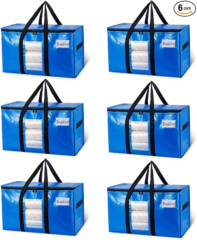 TAILI Extra Large Moving Bags, 6 Pack Blue Heavy Duty Totes by TAILI