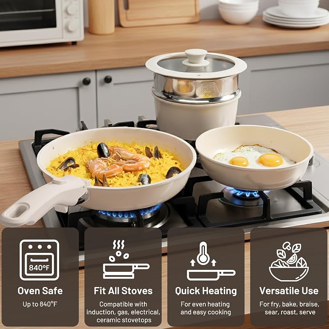 KIKCOIN Ceramic Nonstick Pots and Pans Set - Image 6