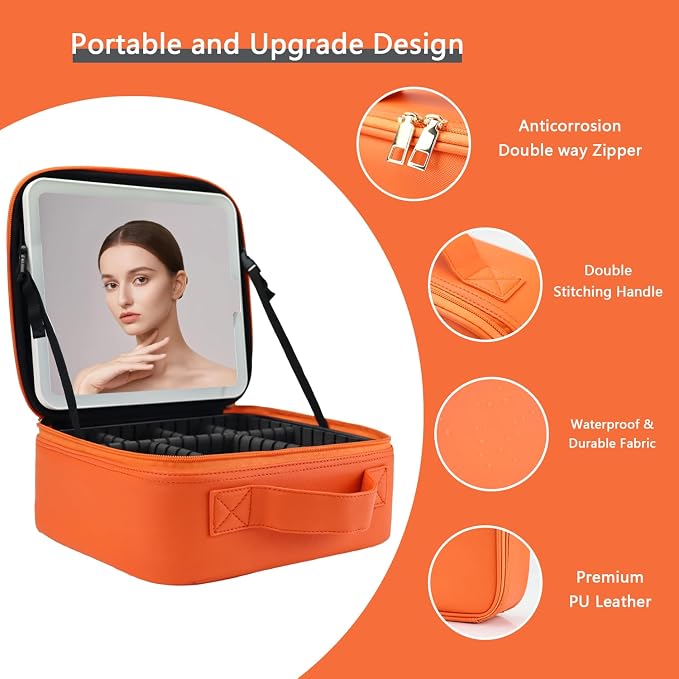 Makeup Bag with Led Mirror, Travel Makeup Organizer with 3 Color Setting & 10X - Image 6