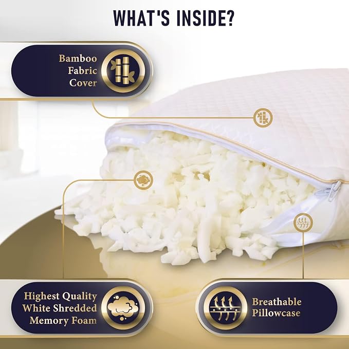 Royal Therapy 4-Pack King Memory Foam Pillow, Adjustable Shredded Pillow - Image 2