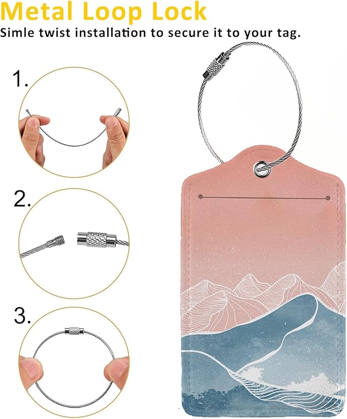 Mountain with Line Art 2 Pcs Luggage Tags, Privacy Cover ID Label with - Image 3