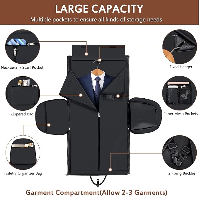 Garment Bag for Travel, Convertible Carry on Garment Duffel Bag for Men 3Pcs - Image 3