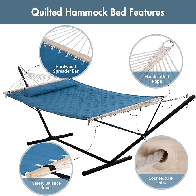 ANOW Double Hammock with 12 Feet Heavy Duty Steel Stand Combo, 2 Person Quilted - Image 4