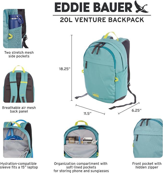Eddie Bauer 20L Venture Backpack, Hydration and Laptop Compatible Daypack - Image 2