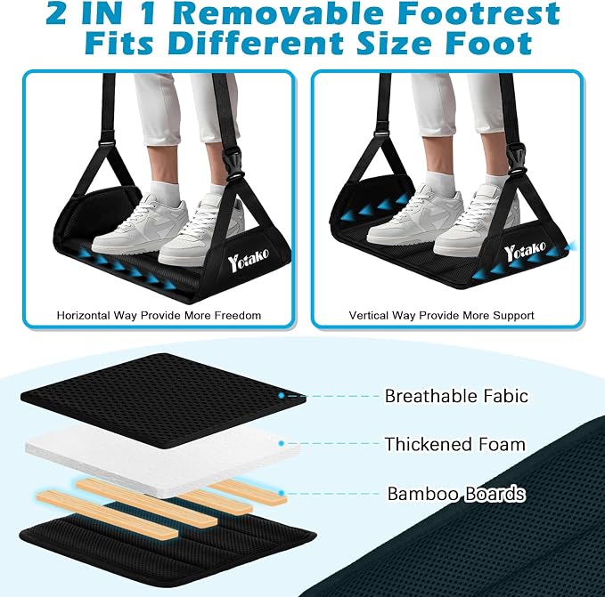 Yotako Airplane Foot Hammock-Removable Wide Bamboo Airplane Foot Rest - Image 3