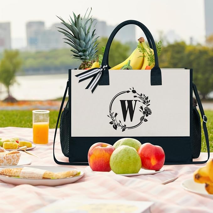 TOPDesign Personalized Initial Canvas Tote Bag, - Image 6