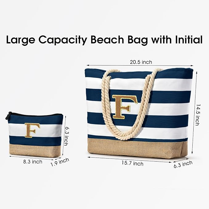 Becokan Beach Bag Initial Beach Tote - Image 3