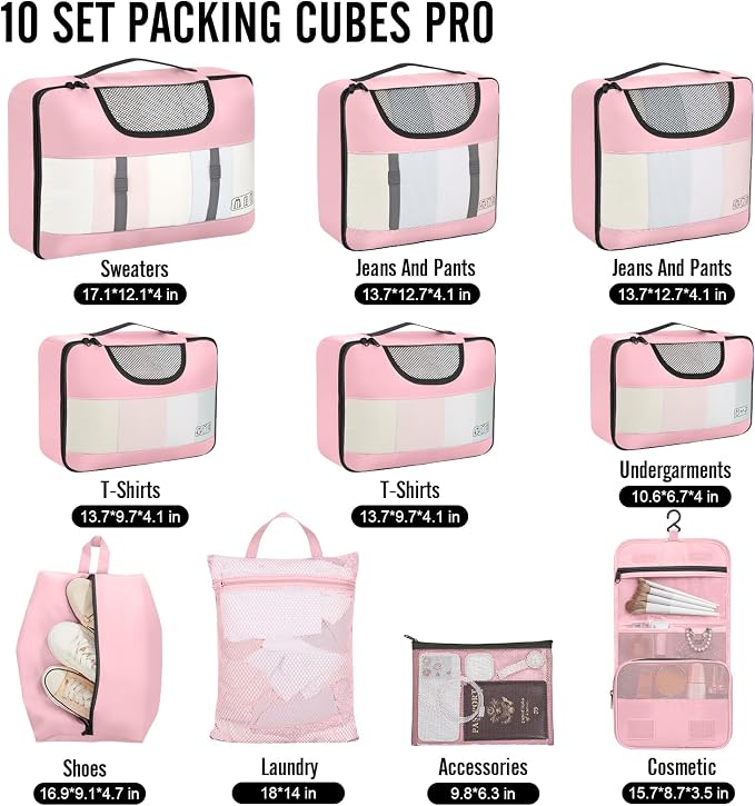 Veken 10 Set Packing Cubes for Travel Essential, Suitcase Organizer Bags in 4 - Image 2