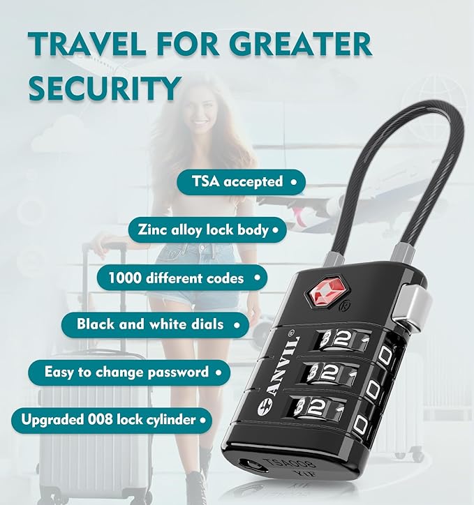 ANVIL TSA Approved Luggage Locks – High Security TSA008 Combination Travel Locks - Image 5
