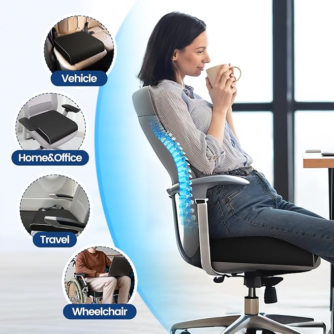 Seat Cushion for Tailbone Pain Relief, Office Chair Cushion, Memory Foam Large - Image 4