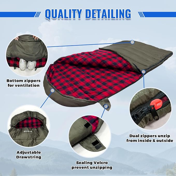 0 Degree Sleeping Bag Cotton Flannel Winter Cold Weather - Image 4