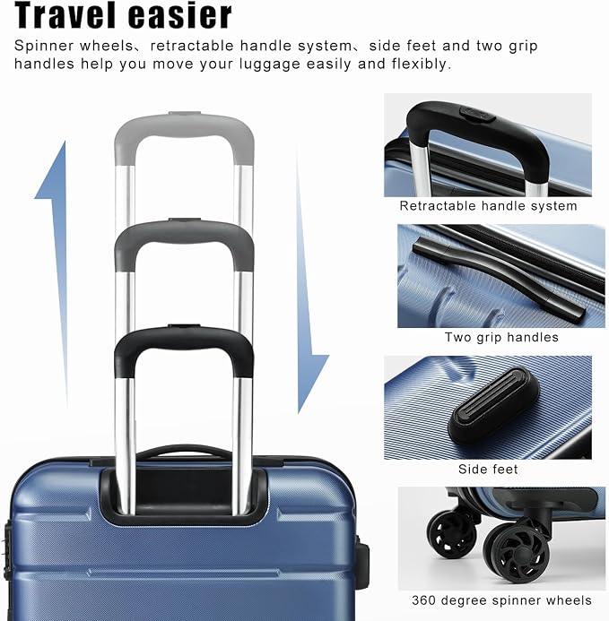 Coolife Luggage Suitcase Carry-on Spinner TSA Lock USB Port Expandable - Image 4