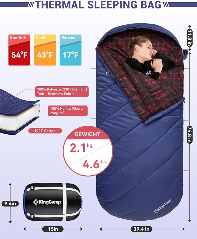 KingCamp Sleeping Bag for Adults, Cold Weather & Warm Extra Wide Big & Tall XL - Image 3