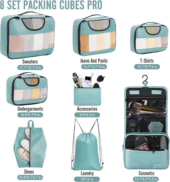 Veken 8 Set Packing Cubes for Travel Essentials, Suitcase Organizer Bags in 4 - Image 2