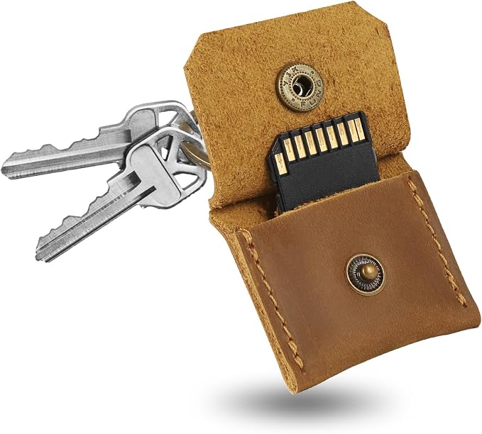 Jack&Chris Genuine Leather SD Card Holder Keychain, Anti-Shock Anti-Dust SD by JackChris