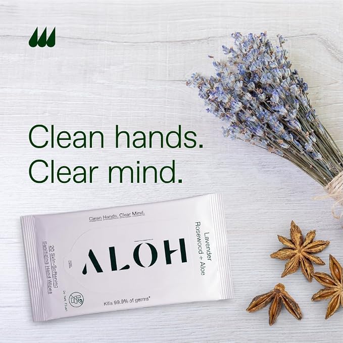 ALŌH Lavender Rosewood + Aloe Sanitizing Hand Wipes - Image 4