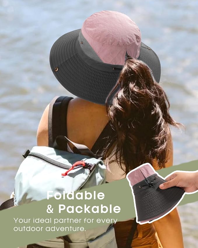FURTALK Womens Sun Hat with Ponytail Hole Beach Hiking Summer Wide Brim UPF 80+ - Image 4