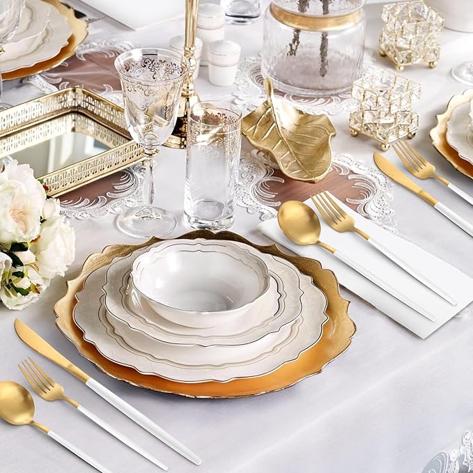 Matte White Gold Silverware Set, 20-Piece Stainless Steel Flatware Set - Image 6