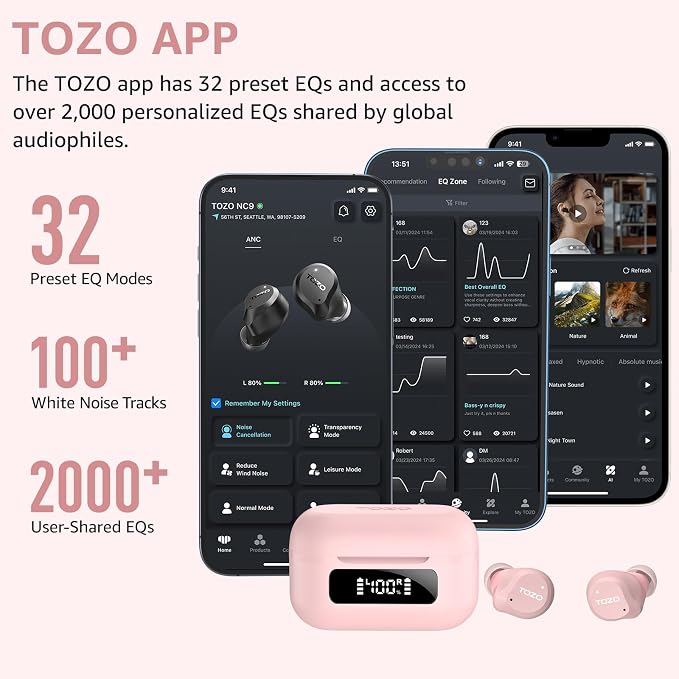 TOZO NC9 Hybrid Active Noise Cancelling Wireless Earbuds, 6 Mics ENC Clear Call - Image 7