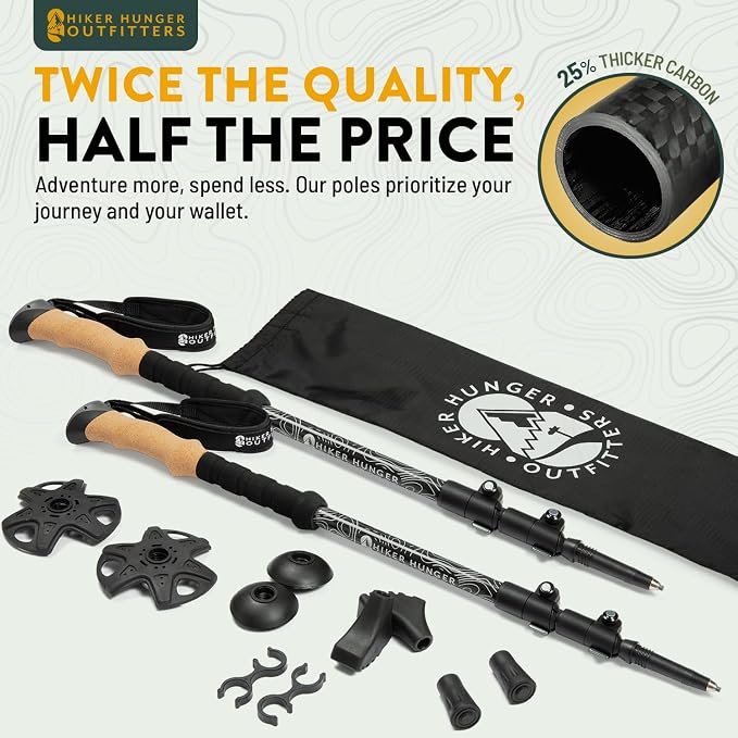 100% Carbon Fiber Trekking Poles by USA Brand - Image 2