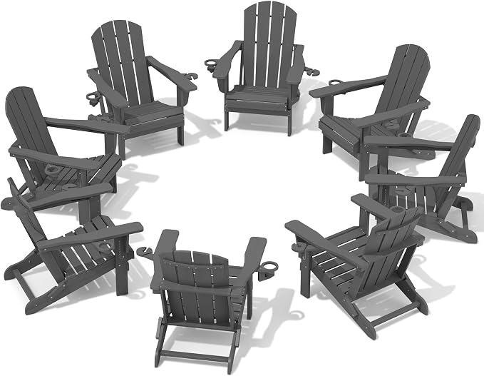 SERWALL Foldable Adirondack Chair Set of 8, Oversized HDPE Adirondack Chair by SERWALL