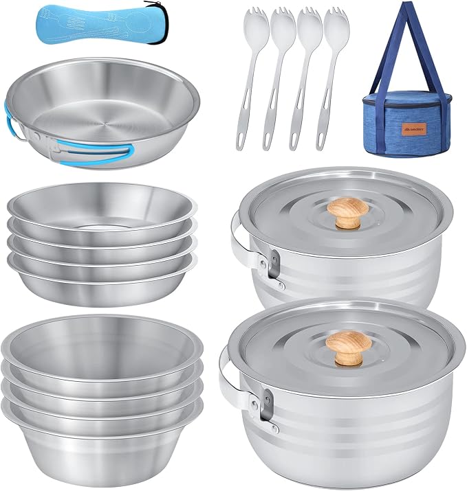 WEALERS Camping Cookware & Dinnerware Set- 17 Pieces Stainless Steel Pots and - Image 8