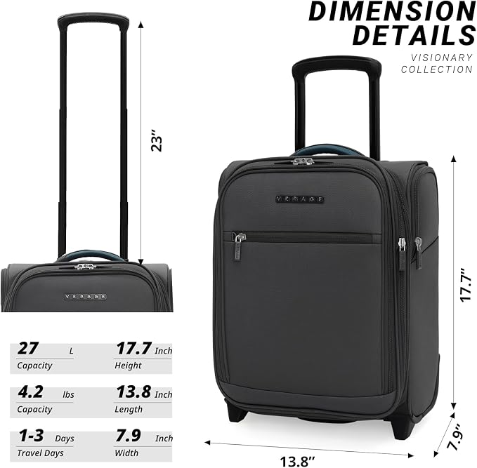 Verage Under Seat Luggage with Wheels, Softside Expanable Small Suitcase Carry - Image 2