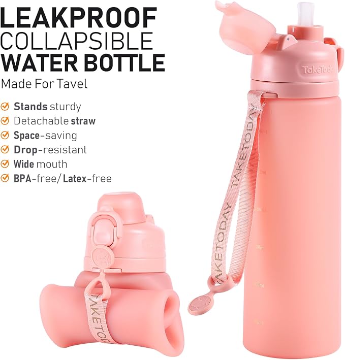 TakeToday Collapsible Water Bottles 20oz, Leak Proof, Foldable Silicone Travel - Image 3