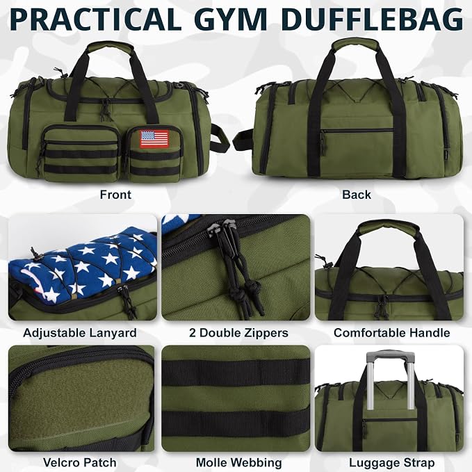 Tactical Gym Bag for Men，50L Large 3 in 1 Sports Duffle Bag - Image 6